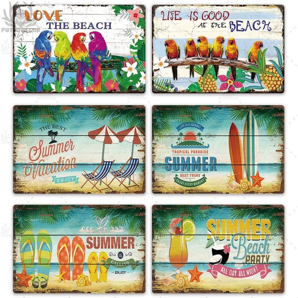 Beach Tin Sign Plaque Metal Vintage Poster Metal Wall Decoration Bar House Seaside Decorative Plate Love The Beach Summer Beach Party