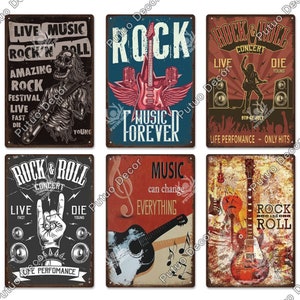Letrero de hojalata musical, póster vintage de música rock Forever, placa de metal retro, decoración de pared, adhesivo para bar, pub, cueva de hombre, pintura de hierro