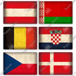Länder Flaggen Blechschild Blechschild Dekorative Plakette Wand Bar Pub Pub Mann Höhle Wohnzimmer Haustür Dekoration Belgien Österreich Kroatien Dänemark