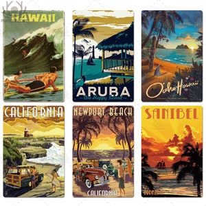 Targa in metallo con scritta "World Travel Destinations", targa in metallo vintage, poster da parete per casa, soggiorno, casa sulla spiaggia, pittura su ferro, Hawaii, Aruba