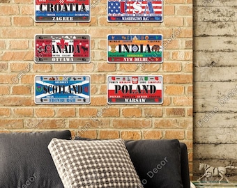 World Countries National Style Flags License Plate Vintage Plaque Metal Sign Wall Decoration Home Bar Painting Poster USA Canada India