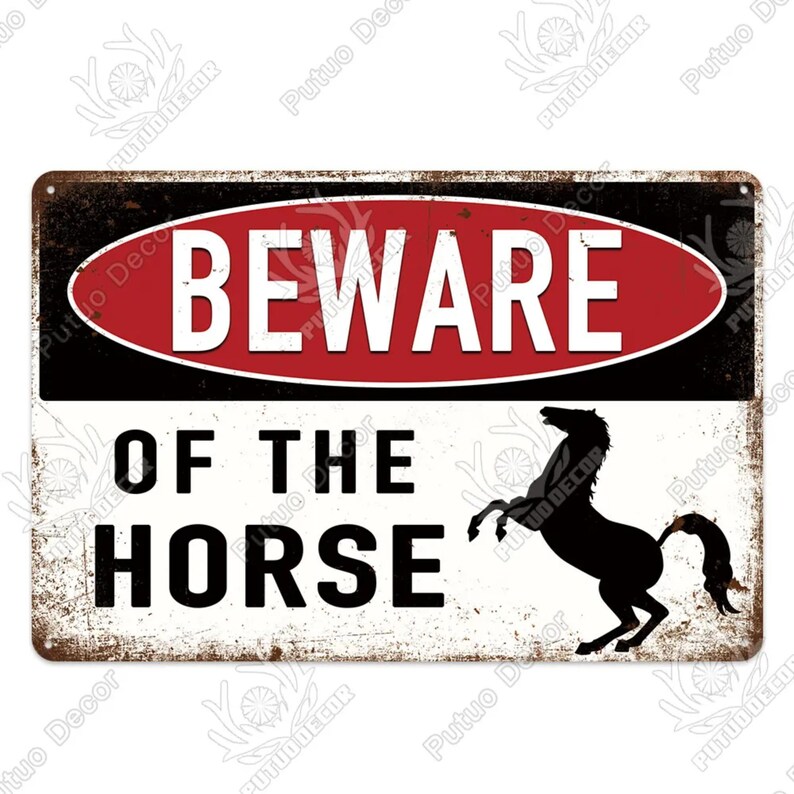 Beware Animals Metal Tin Sign Vintage Warning Danger Rusted Plate Wall ...