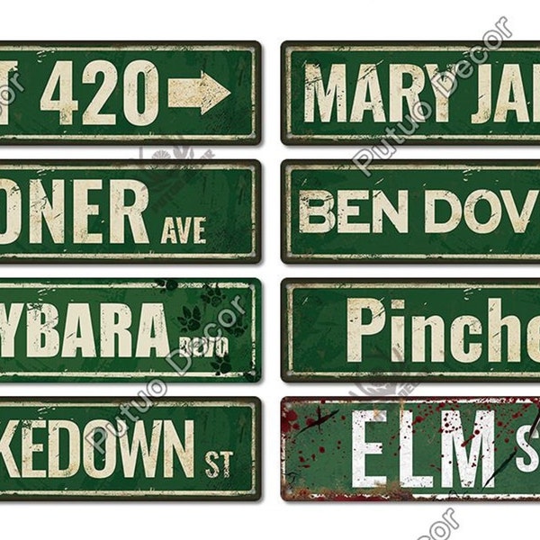 Elm Street Sign Plates Stoner 420 Plaque Metal Wall Art for Horror Movie Grunge Room Poster Decoration Accessories Gifts Idea Exit 420