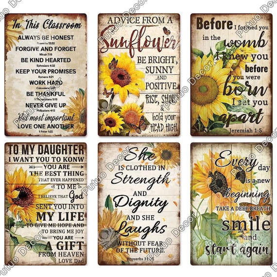 Targa in metallo con girasole, decorazione floreale vintage, in latta