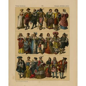 17th Century French Costume Print | Hottenroth 1884 Plate 112 | French Fashion Art | 300DPI High Res Digital Download | Vintage Decor