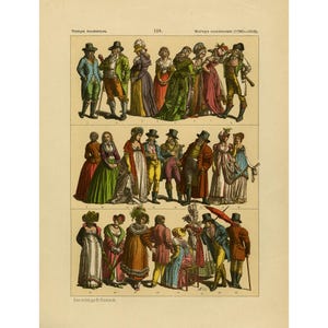 1790-1815 Western Europe Costume Print | Hottenroth 1884 Plate 118 | Fashion Art | 300DPI High Res Digital Download | Vintage Decor