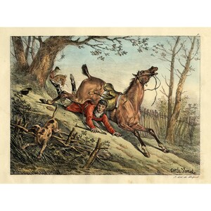 Antique Hunting Print | Horse & Dogs Accident Scene | Carle Vernet 1820 Art | Vintage Wall Decor | Digital Download 300dpi