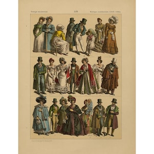 1815-1840 Western Europe Costume Print | Hottenroth 1884 Plate 119 | Fashion Art | 300DPI High Res Digital Download | Vintage Decor