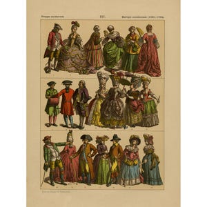 18th Century Western Europe Costume Print | Hottenroth 1884 Plate 117 | Fashion Art | 300DPI High Res Digital Download | Vintage Decor