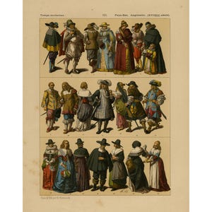 Dutch & English Costume Print | Modern Era Fashion Art | Hottenroth 1884 Plate 111 | 300DPI High Res Digital Download | Vintage Decor