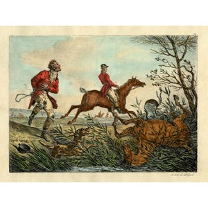 Antique Hunting Print | Dog & Horse Accident Scene | Carle Vernet 1820 Art | Equestrian Wall Decor | Digital Download 300dpi