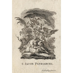 Antique Religious Print | Saint Jacob & Jacob&#39;s Ladder | High Resolution 300dpi | Vintage Christian Art | Digital Download | Klauber 1770