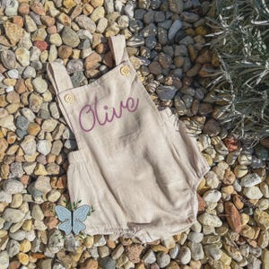 Personalized Name Embroidered Baby Dungarees, Kids Playsuit, Infant Romper