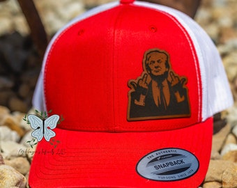 Trump Mittelfinger 2024 Leather Patch Leather Patch Erwachsene rote Mütze/Kappe