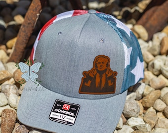 Trump Mittelfinger 2024 Leder Patch Erwachsene amerikanische Flagge Hut/Kappe