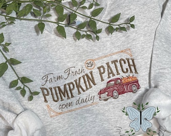 Moletom Farm Fresh Pumpkin Patch | Gola redonda bordada de outono | Pulôver aconchegante com especiarias de abóbora de outono