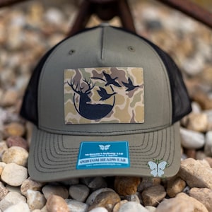 Bucks & Ducks CAMO Leather Patch - Richardson 112 Adult Retro Trucker Hat/Cap