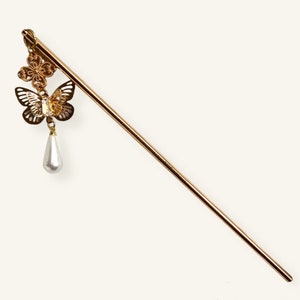 Golden Butterfly Crystal Hair Stick Chop Stick Hanfu Accessory