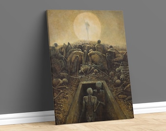 Cemetery And Skeletons Printed Canvas, Painting of Zdzislaw Beksinski Wall Decor, Surreal Painting Wall Art,Surreal Canvas Art, Death Canvas