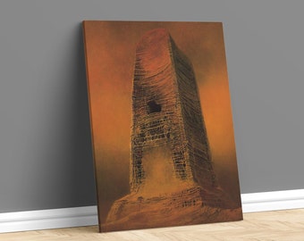 Scary Building Printed Canvas, Painting of Zdzislaw Beksinski Wall Decor, Surreal Painting Wall Art,Surreal Canvas Art, Dystopian Wall Decor