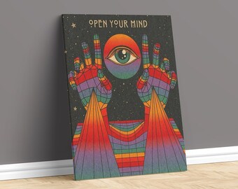 Meditation Art - 70s Wall Art - 70s Art - Rainbow Art - Psychedelic Art - Psychedelic Poster - 70s Art Print - Inspirational Quote - Boho