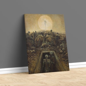 Cemetery And Skeletons Printed Canvas, Painting of Zdzislaw Beksinski Wall Decor, Surreal Painting Wall Art,Surreal Canvas Art, Death Canvas