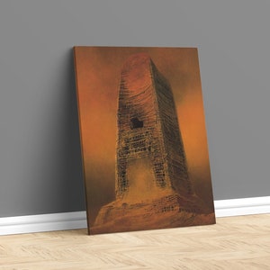 Scary Building Printed Canvas, Painting of Zdzislaw Beksinski Wall Decor, Surreal Painting Wall Art,Surreal Canvas Art, Dystopian Wall Decor