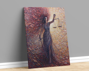 Goddess of Justice Canvas Painting , Goddess Canvas Painting , Scales of Justice Canvas Wall Art , Woman Wall Decor , Ready to Hang Canvas