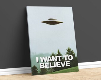 Retro sci fi art, I want to believe X files,Ufo canvas, ufo wall art, Science Poster, Retro poster, Mid century modern wall art _ Shop now!