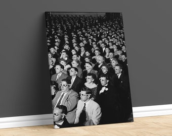 Movie Audience Wearing 3D Glasses Print, Black and White Vintage Photography, Cool Posters, Cinema Decor, Museum Quality Photo, Wall Art
