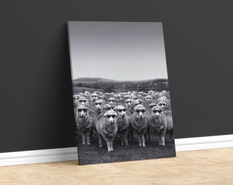 Sheep Wearing Sunglasses Print, Black and White, Vintage Photography, Funny Wall Art, Cool Posters, Museum Quality Photo, Digital Download