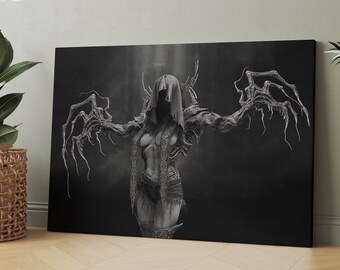 spooky monster woman, Dystopian , Surreal Printed Wall Art, Surreal Canvas Art, Dystopian Wall Decor,Darkness Canvas,Horror Theme Art Canvas