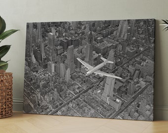Over Manhattan Photo, Aviation Decor, pilot gift, Airplane decor, Pilot Decor, flight gift, vintage airplane phot, Graduation gift wall art