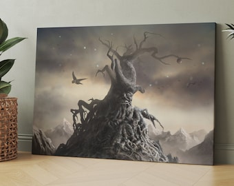 Old Tree Man Canvas Wall Art, Surreal Printed Wall Art, Surreal Canvas Art, Dystopian Wall Decor, Darkness Canvas, Horror Theme Art Canvas