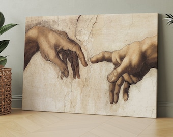 Michelangelo Creation Of Adam Hands Detail Canvas/Poster Art Reproduction, Large Canvas Wall Art, Renaissance Art Classic Painting
