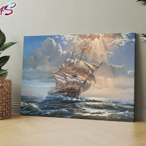 ship canvas painting, pirate ship wall art, sailing painting, boating ship painting, rowing boat painting, ship framed canvas, ship canvas