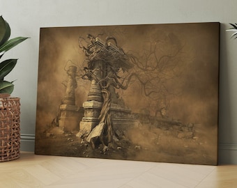 Dystopian Ruin Printed Canvas, Surreal Printed Wall Art, Surreal Canvas Art, Dystopian Wall Decor, Darkness Canvas, Horror Theme Art Canvas