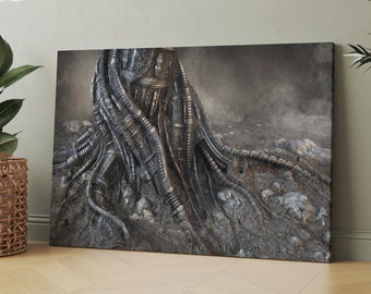 Robotic Tree Canvas Wall Art, Surreal Printed Wall Art, Surreal Canvas Art, Dystopian Wall Decor, Darkness Canvas, Horror Theme Art Canvas