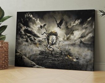 Dark Surrealism Wall Decor, Abstract Canvas, Birds Theme Canvas Wall Art, Eagle Theme Wall Decor, Surreal Art Work Canvas, Darkness Canvas