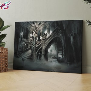 Gothic Palace Wall Decor, Gothic Background Canvas, Dark Castle Canvas, Surreal Painting Wall Art,Surreal Canvas Art, Dystopian Wall Decor