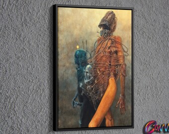 Surreal Women Painting Canvas, Painting of Zdzislaw Beksinski Wall Decor, Surreal Painting Wall Art, Surreal Art Printed Canvas, Women art