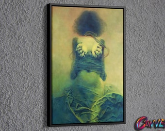 Surreal Women Painting Canvas, Painting of Zdzislaw Beksinski Wall Decor, Surreal Painting Wall Art, Surreal Art Printed Canvas, Women art