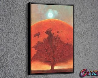 Dark Surreal Tree Canvas, Painting of Zdzislaw Beksinski Wall Decor, Surreal Painting Wall Art, Surreal Art Printed Canvas, Gothic Art