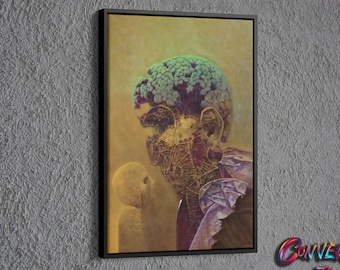 Surreal Women Painting Canvas, Painting of Zdzislaw Beksinski Wall Decor, Surreal Painting Wall Art, Surreal Art Printed Canvas, Women art