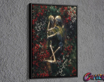 Skeleton Couple Painting Canvas, Skeleton Canvas, Skeleton Wall Decor, Surreal Painting Wall Art, Surreal Art Printed Canvas, Surreal Canvas