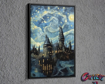 Wizarding School Van Gogh Canvas, Wizarding School Poster, Movie Series Canvas, Fantasy Movie Canvas Wall Art,Wizarding School Wall Art, Art