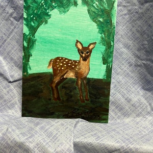 Spotted Deer Original Acrylic Painting Adorable Baby Deer in the trees Beautiful Cute