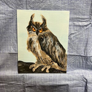 The Owl Original Acrylic Painting Beautiful Detailed Bird of Prey