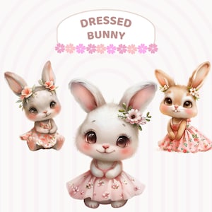 Aquarell Osterhase Clipart Blumenkleid, Osterhase, Kinderzimmer Kunst Frühling Blumensträuße, Kinderzimmer Dekor niedliche Baby-Tiere, transparentes PNG