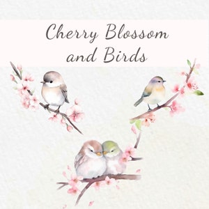 Aquarell Kirschblüten und Vögel Clipart, Sakura Blume, Frühlingsblumen Clipart, Blumenzweige, rosa Kindergarten Clip Art, kommerzielle Nutzung